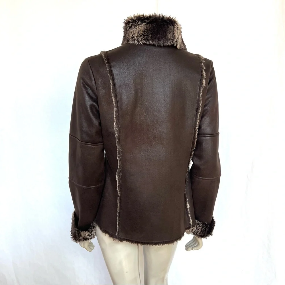 CHICO’s Brown Faux Fur Trimmed Women's Jacket - Picture 6 of 16